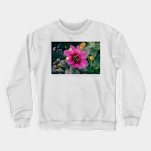 Cute bumblebee on a pink flower Crewneck Sweatshirt